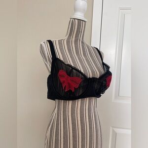 Plus size Cacique Bow Embroidered Mesh Bra